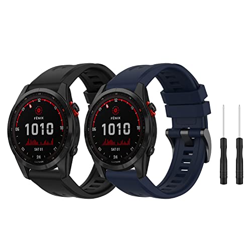 MiKoyi Correa de silicona QuickFit de 26 mm compatible con Garmin Fenix 7X/ Fenix 6X/ Fenix 6X Pro/Fenix 5X/ Fenix 5X Plus, correa deportiva de repuesto para Garmin Epix Gen 2/ Fenix 3, negro y azul