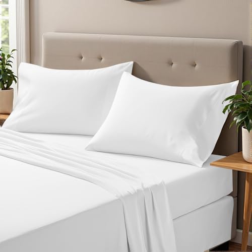 ONIROS Home Juego Sabanas 150 x 190/200 de Microfibra Incluye 2 Fundas de Almohada 50x75 | Sabanas Bajeras 150x190 Ajustables y Encimera | Sabanas 150 x 200 - (Sabanas Cama 150, Blanco)