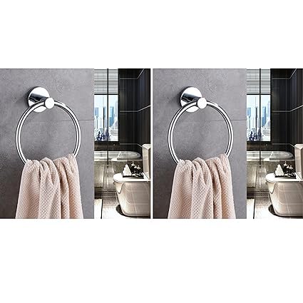 BathFits Stainless Steel 304 Grade Solid Round Towel Ring | Towel Holder | Napkin Hanger for Bathroom, Kitchen, WashBasin (Pack of 2)