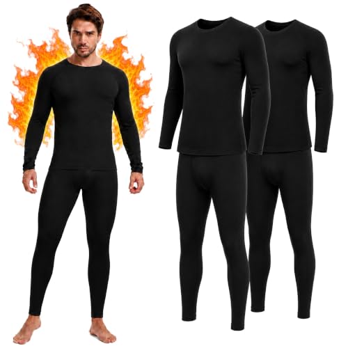 Image of Stathmon Men's Thermal Underwear Set, 2 Top + 2 Bottom, Black