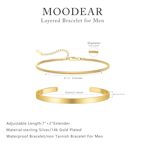 Image of Moodear Bracelet Set for Men, Sterling Silver Gold Plated Chain Bracelet Set
