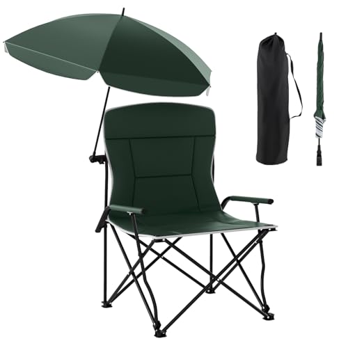 KOMFOTTEU Chaise de Camping Pliable avec Parasol, Chaise de Pique-Nique, Charge 150 kg, Fauteuil d'Extérieur avec Sac de Rangement & Coussins rembourrés,...