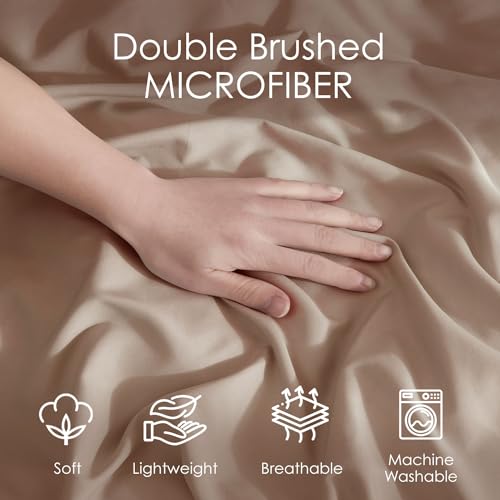 Image of Hearth & Harbor Khaki Duvet Cover Twin Size, 2 Piece Bedding Set | Soft Double Brushed Bedding Set, Button Closure, 1 Duvet Cover 68x90 Inches, 1 Pillow Sham