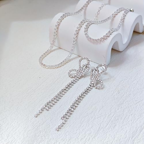Image of HAXIYA Tennis Necklace Bracelet for Women, Sterling Sliver Jewelry Set, Silver /Gold Chocker Necklace, Crystal Bracelet for Women, Wedding Jewelry for Bride, Sparkly Party Prom Hypoallergenic