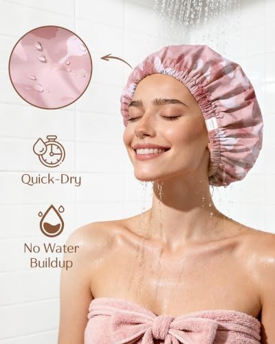 Yanibest Satin Lined Shower Cap, Shower Caps for Women Reusable Waterproof