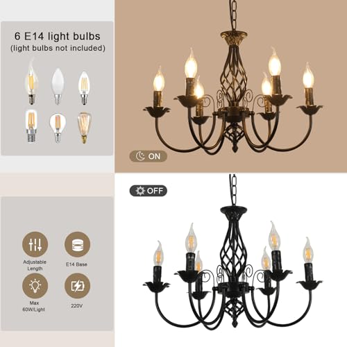 Lámpara de techo negra Comely de 6 luces E14 ajustable para comedor 6