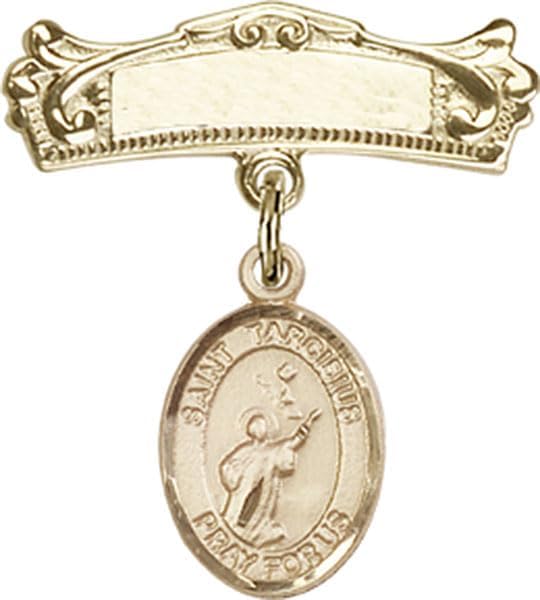 14kt Gold Lapel Pin with St. Tarcisius Charm and Arched Polished Pin St. Tarcisius is the Patron Saint of Altar Boys/Altar Girls