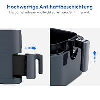 MEDION E40 XL Heißluftfritteuse (5,2 Liter, Airfryer, 2.150 Watt, 9 Automatikprogramme, Backfunktion, ölfreies Frittieren, Touch Bedienfeld, LED Anzeige, ILAG PFAS-frei) matt grau – Ansicht 6