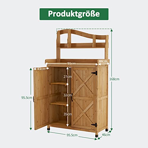 M MCombo Holz Pflanztisch Outdoor wetterfest, Gärtnertisch Blumentisch mit Arbeitsplatte, für Garten Balkon und Terrasse, 0439 (Natürlich) – Bild 4