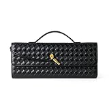 Joryin Woven Purse For Women Evening Clutch Woven Leather Handbags Crossbody Bag Suede Purse Black Formal Evening bag