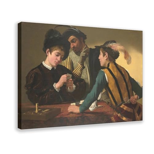 Toile Caravaggio Cardsharps 20,3x30,5 cm : décoration murale et cadre suspendu salon bureau