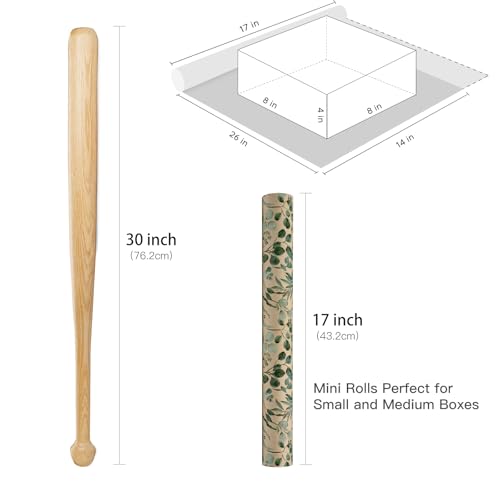 RUSPEPA Eucalyptus Leaf Gift Wrapping Paper, 17 Inches x 32.8 Feet, Mini Roll, Kraft Wrapping Paper Roll for Women, Spring, Summer, Wedding and Birthday