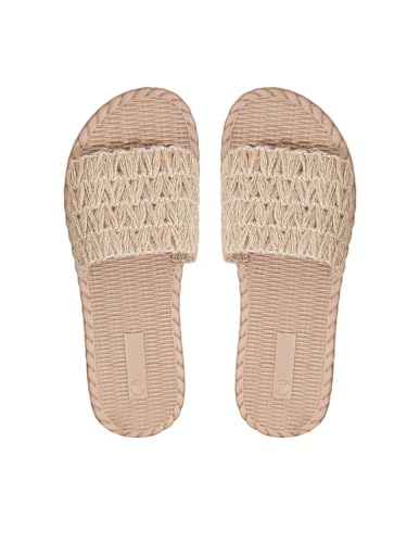 OYOANGLE Women's Boho Linen Braided Single Band Slide Sandals Beach Vacation Straw Flat Sandal