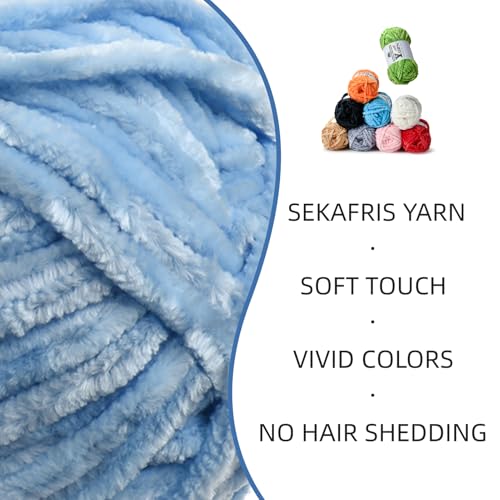 Image of 2 Pack Plush Chenille Chunky Yarn - Fluffy Velvet Yarns Crochet for Blanket Knitting and Crocheting - Soft Baby Yarn for Crocheting - Amigurumi Crochet Yarns 100g (87yds) (2 Azure)
