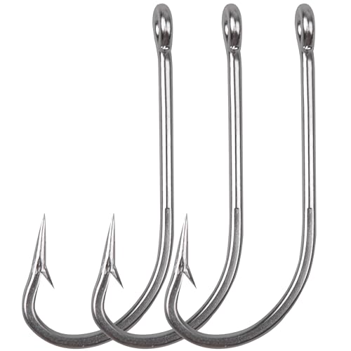 Fishing Hooks Saltwater Long Shank Hooks-50pcs O'shaughnessy Stainless Steel Hooks Forged Hooks Fishing J Hooks for Saltwater Freshwater Fishing Size 1/0-10/0