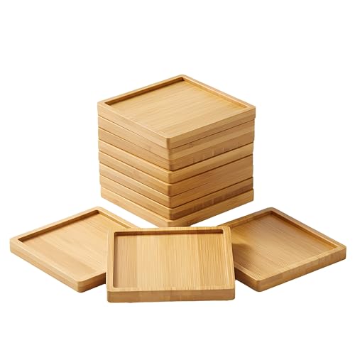 Bamboo Coasters for Crafts 10 Pcs 3.54 Square Mosaic Blanks