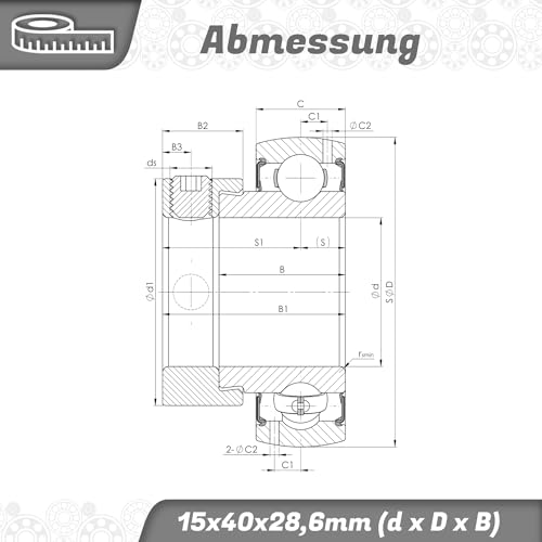 Parts and Parts Spannlager SA202 15x40x28,6mm, Radialkugellager mit Madenschrauben, Passt zu Gehäuselagern, Industrielles Stehlager, ideal für Landwirtschaft und Maschineneinsatz