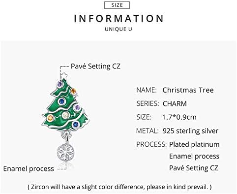 TIANSILUO Christmas Tree Charm fit for Women European Bracelet Sterling Silver 925 Snowflake Charms Bead Women Girls Gift