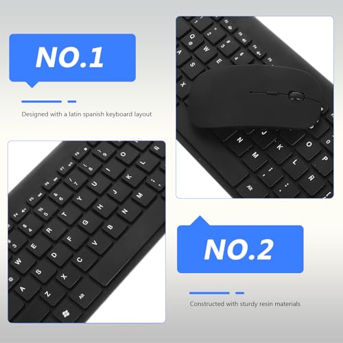 Teclado ratón inalámbrico latino, combo duradero para aprendizaje 4