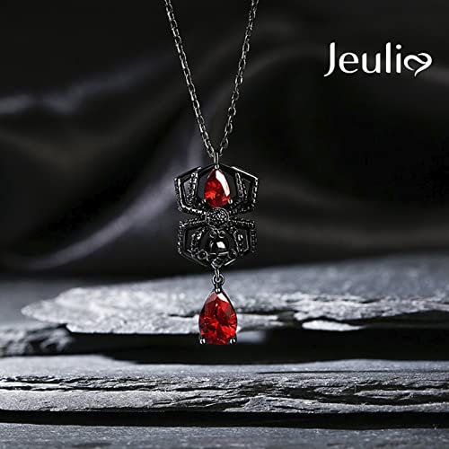 Image of Jeulia Jack Gothic Love Necklace - 925 Sterling Silver Nightmare Pendant Skull Sally Heart Pendant, Spider Web Chain, Halloween Jewelry Gift for Her (Haunted Holidays Inspired)