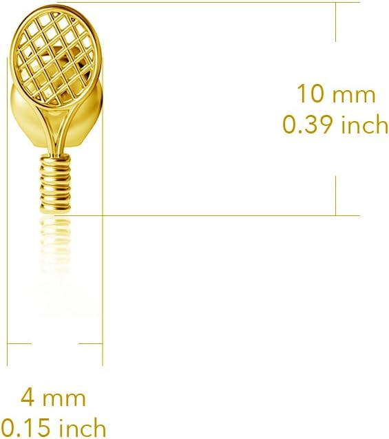 Tennis Racket Post Earrings - 24K Gold over 925 Solid Sterling Silver Studs, Hypoallergenic Jewelry Gifts for Coaches and Women Athletes, Player and Team Sports Mini Charms by Dayna Designs