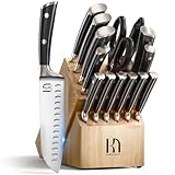 KnifeSaga Knife Set with Block, Japanese 15 PCS Ultra Sharp Ktichen Knives Set, High Carbon Stainless Steel Knife Block Set with Sharpener, Professional Knives with Ergonomic Handle for Home Chefs