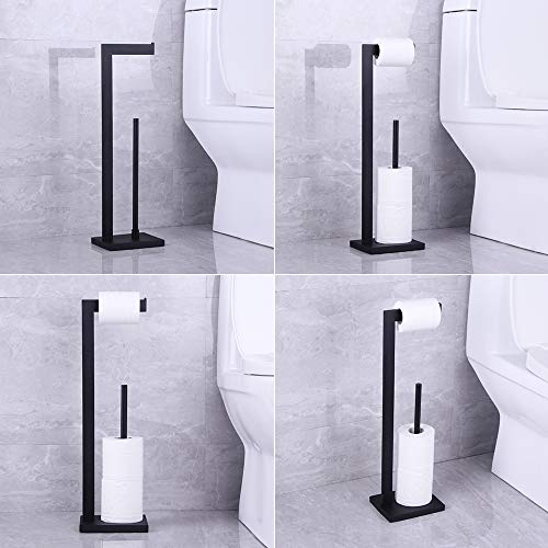 Kimzcn Matte Black Toilet Paper Holder Stand Toilet Paper Roll Holder With Shelf Reserve Free Standing Portable Tissue Storage Organization #TOP1
