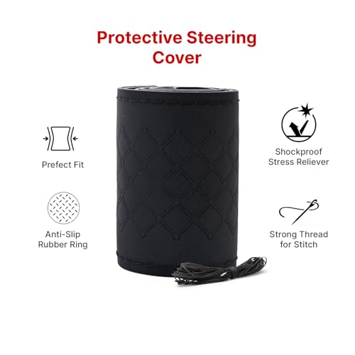 Image of Leather 25CM Universal Fit Car Steering Wheel Cover, Elastic Breathable and Odorless (Black-10)
