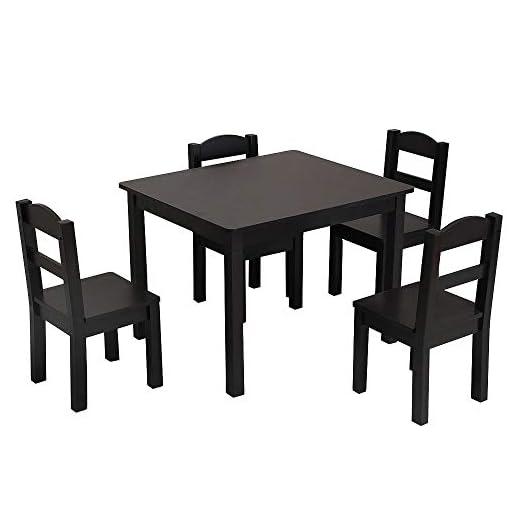 OLYM STORE Kids Table and 4 Chair Set, 5-Piece, Children Activity Desk for Arts & Crafts, Snack Time, Homeschooling, Homework & More (Espresso)