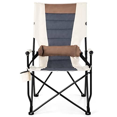Goplus Camping Chairs, Portable Lumbar Back Beach Chair Heightened Design For Adults W/Cup Holder & Carrying Bag, Folding Chair For Outside, Fishing, Hiking, Picnic, Lawn (330 Lbs Weight Capacity) (1) #TOP7