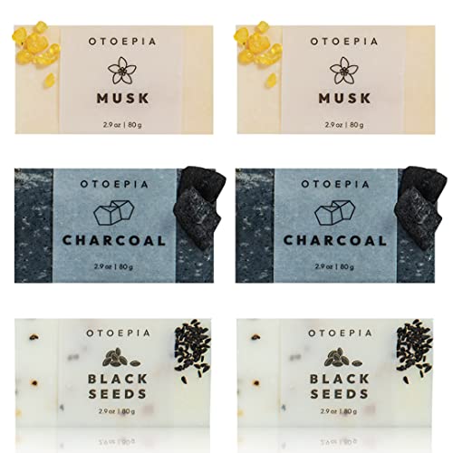 Otoepia All Natural Soap for Men & Women - 6 Bar Variety Pack - Charcoal Musk & Black Seeds - Gift Set for Men and Women