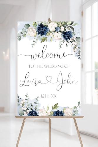 Generic Blue Welcome Signage Template, Printable Wedding Welcome Sign, Editable Navy Blue Custome Welcome Board, Wedding Welcome Sign, Welcome to Our Wedding Sign Custom, Full Size, Version #1