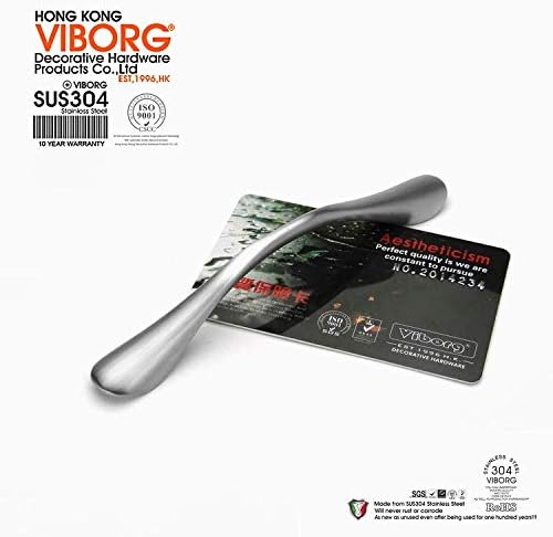 VIBORG (4 Pieces Solid SUS304 Stainless Steel Casting Modern Kitchen Cabinet Cupboard Door Handles Pull Wardrobe Dresser Drawer Handle Pulls Nickel Brushed SV210 (Hole-to-Hole: 96mm) - Image 4