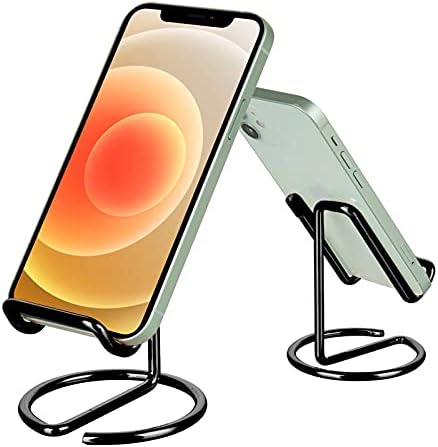 ROPOSY Cell Phone Stand for Desk, Cute Metal Black Cell Phone Stand Holder Desk Accessories, Compatible with All Mobile Phones, iPhone, iPad
