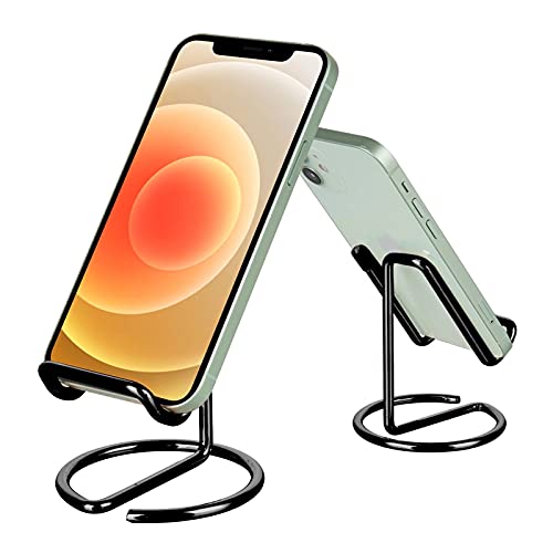 ROPOSY Cell Phone Stand for Desk, Cute Metal Black Cell Phone Stand Holder Desk Accessories, Compatible with All Mobile Phones, iPhone, iPad