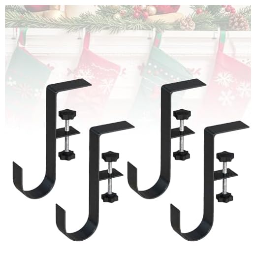 Mantel Hook, 2025 New 2 in 1 Garland Hangers, No Drill Garland Fireplace Hanger, Adjustable Heavy Duty Stocking Holders with 2 Hooks for Home Christmas Decoration (Black, 4pc)