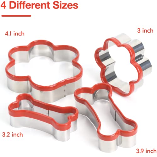 4 Pcs Dog Bone And Dog Paw Cookie Cutters, Dog Treats Cookie Cutter, Dog Bone Shapes Cutters, Homemade Dog Biscuit Treats Cutters, Coated With Soft Pvc For Protection #TOP1