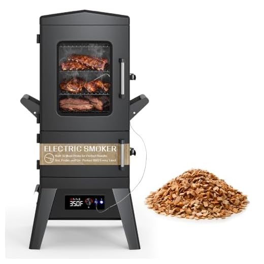 Large Vertical Electric Smoker Grill – 633 sq in | 4-Rack BBQ Smoker with Built-in Meat Probe, Wood Chip Loader &Weather-Resistant Cover – Perfect for Steak, Fish, Ribs (Black)