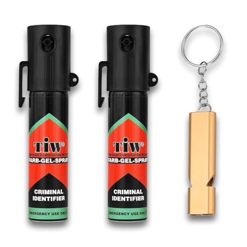 HOERNECKE TIW Spray de Défense Anti Agression 20ml + Sifflet d’Alerte – Lot de 2 Gel Marquant Rouge Indélébile Portée 4m – 100% Légal – Format Compact Poche & Sac à Main – Femme & Homme
