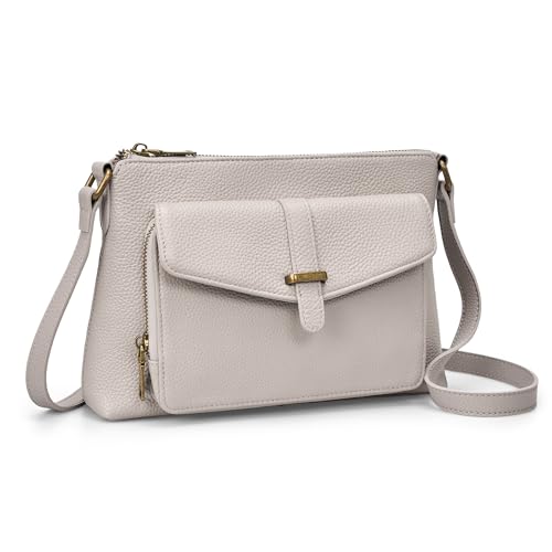 Image of befen Small Cross Body Bag for Women Genuine Leather Messenger Bag Women Grey Over Shoulder Bags for Women with Multiple Pockets
