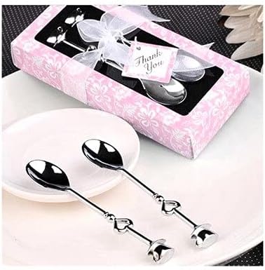 20box Baby Christening & Baptism Gift Double Heart Coffee Spoons Wedding Favors Dinnerware Set Kitchen Tableware (Pink)