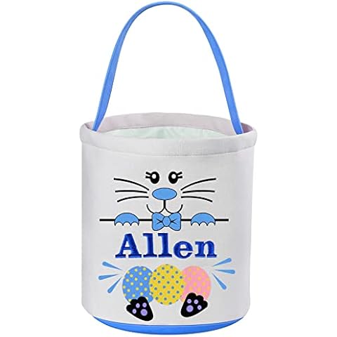 Personalized Easter Baskets for Girls Boys, VAPCUFF Easter Egg Basket Easter Gifts Easter Basket for Kids Personalized Easter Eggs Hunt Basket Easter Bunny Baskets Bags - Blue Cover