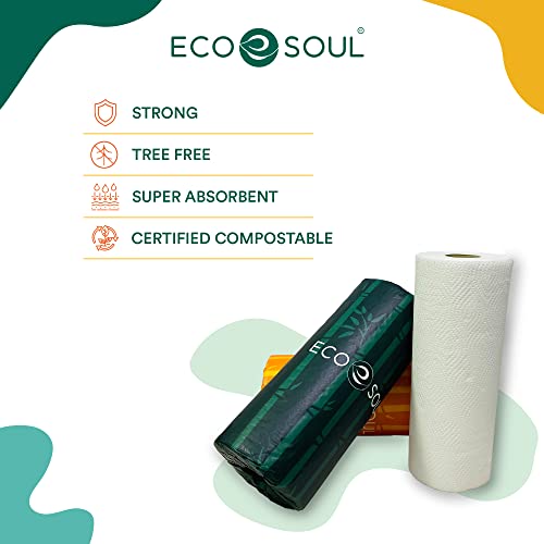 Eco Soul 100% Compostable Bamboo Kitchen Paper Towel Set Of 6 Rolls | 2Ply With 900 Sheets, 150 Sheet Each | Eco-Friendly Soft Paper Towel, Kitchen Towel #TOP2