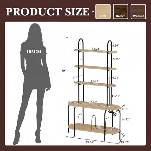 Image of Faesun Record Player Stand with Storage, 5-Tier Turntable Stand with Charging Station, CD Storage with Adjustable Book Stoppers, for CDs, Vinyl Records, Books, Games, for Living Room, Bedroom, Oak