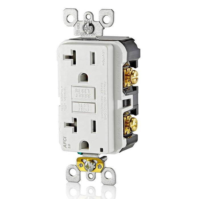 Image of Leviton AFCI Outlet, 20 Amp, Self Test, Tamper-Resistant with LED Indicator Light, Protection from Electrical Fires, AFTR2-W, White
