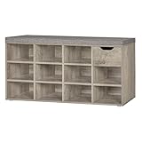 DINZI LVJ Shoe Bench, Entryway Storage Bench with Drawer and 11 Cubbies, Cubby Shoe Rack with Adjustable Shelves, Organizer Cabinet for Living Room, Mudroom, Closet and Garage, Gray Wash