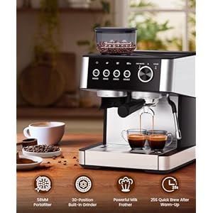 COWSAR Espresso Machine 15 Bar Semi Automatic Espresso Maker with 30 Position Grinder and Milk Frother Steam Wand for LatteCappuccino 778oz Removable Water Reservoir Ideal for HomeOffice