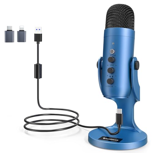 Image of zealsound USB Microphone, Condenser Computer Mic, Plug & Play Gaming Microphone for Phone /PS4 /PS5, Headphone Output, Volume Control, Mic Gain Control, Mute Button, YouTube Podcasting on Windows(Blue)