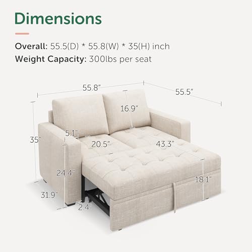 Image of HONBAY Modular Sleeper Sofa with Pull Out Bed Sleeper Loveseat Convertible Sectional Couches for Living Room,Mid Beige