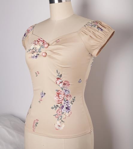 Image of YARN & INK Women's Rockabilly Tops 1950s Pinup Shirt Casual Off Shoulder Vintage Blouse
